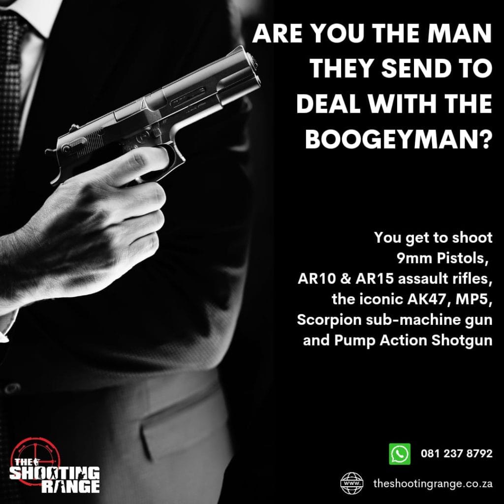 promotional image showing a man holding a gun