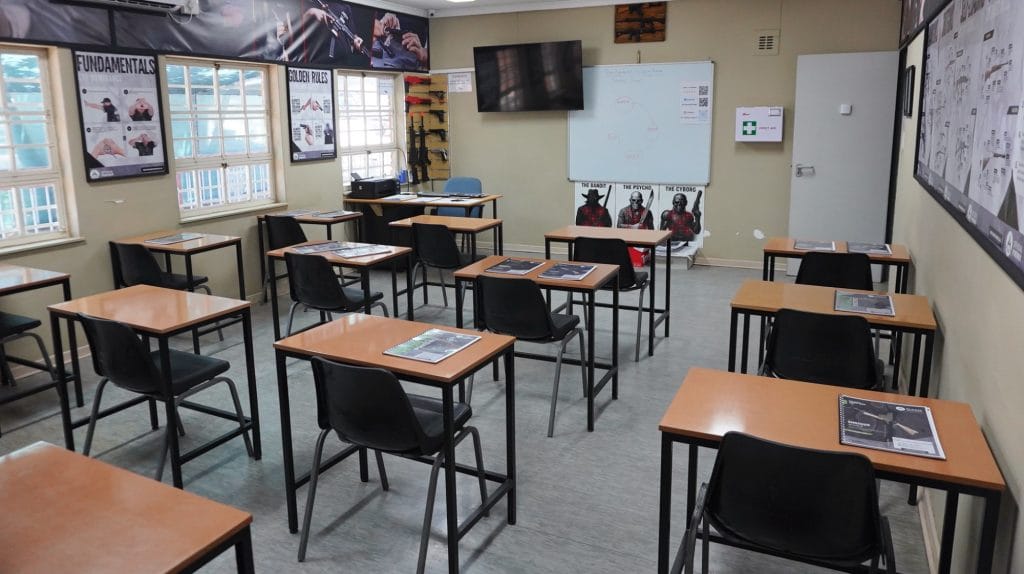Firearm competency classroom training session at The Shooting Range Johannesburg